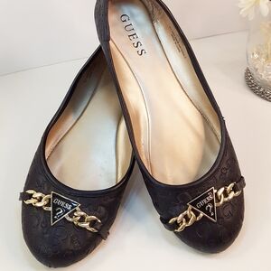 GUESS Black Flats with Gold Accent